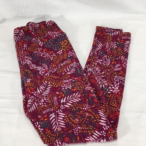 LulaRoe Floral Leaf Pattern Soft Leggings, Magenta - Picture 7 of 7
